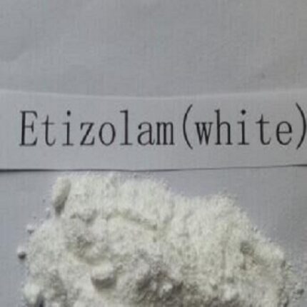 Pure Etizolam Powder in a secure lab container, available for research purposes only at Psychedelic Schrooms.